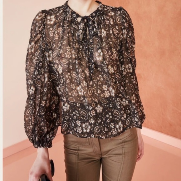 $395 Ulla Johnson Carmine Brown Green 100% silk blouse - Picture 1 of 6